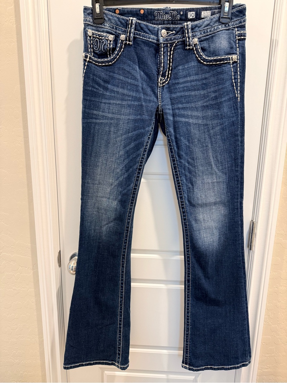 Miss Me Blue Bootcut Jeans with Contrast Stitching